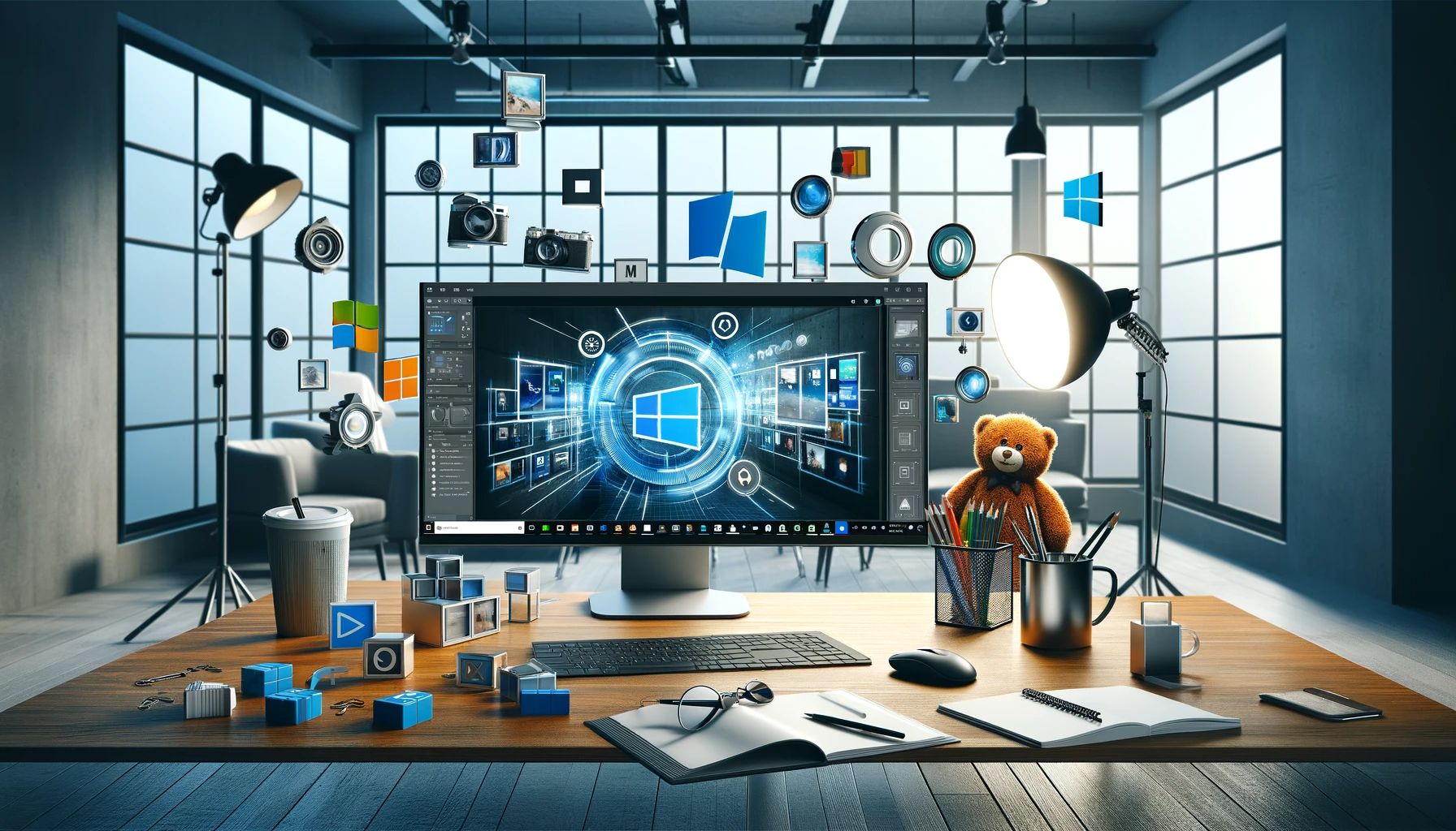 DALL·E 2024-01-30 20.34.42 - Photo studio montage style illustration for a digital marketing article about Microsoft Copilot. The image should appear like a professional photo sho